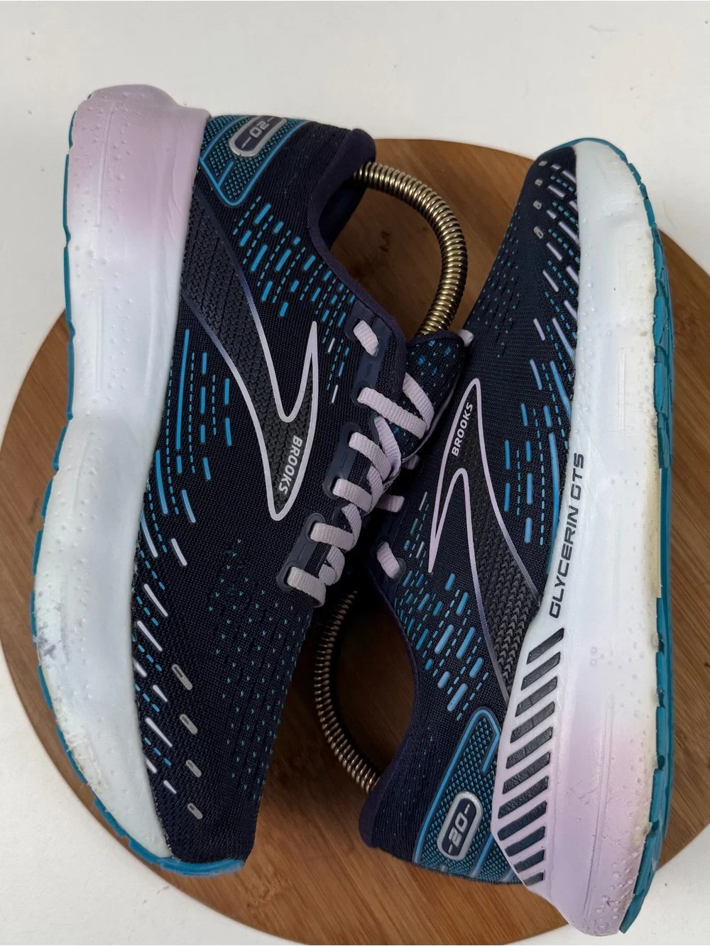 Brooks Women’s Glycerin GTS 20 Running Shoes — Navy with Pink Accents